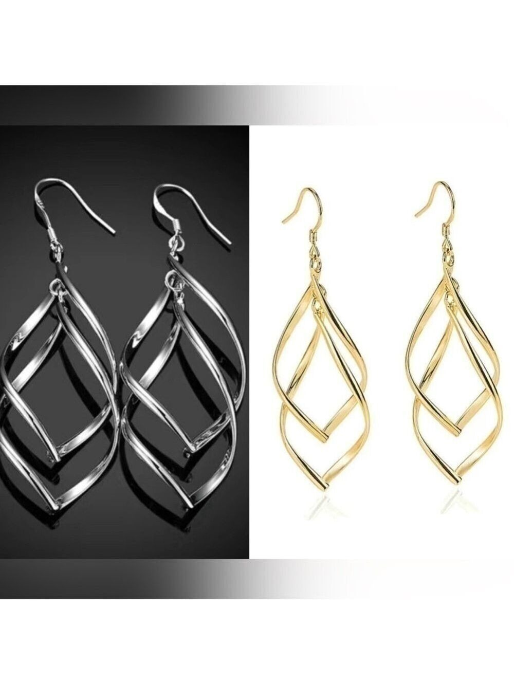 Earrings Set of 2 Gold Tone Silver Tone Dangle Statement